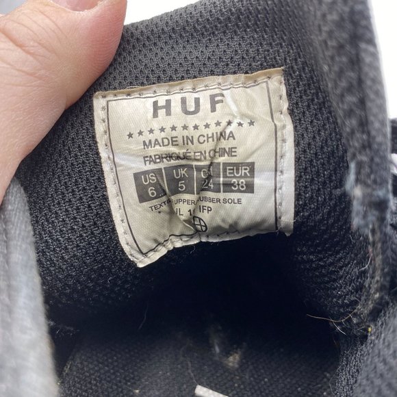 HUF worldwide mens skate high tops size 6 black skateboarding